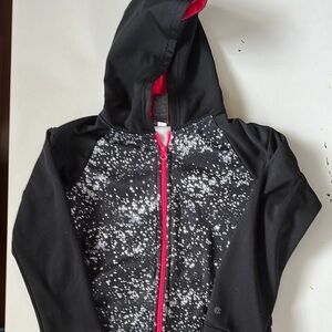 Black and White Speckled Hoodie with Pink Accents